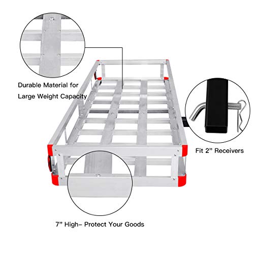 Goplus Hitch Cargo Carrier, Aluminum Trailer Hitch Cargo Carrier Fits 2” Receiver, 60” x 22” x 7