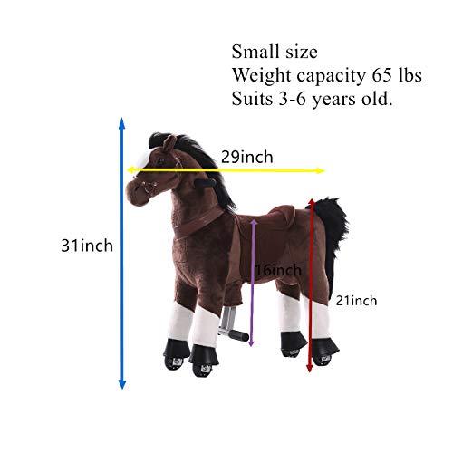 Gidygo Kids Riding on Toy Walking Rocking Horse Plush Animal Brown Pony for Children for 3-6 Years Old - Thumbnail 3