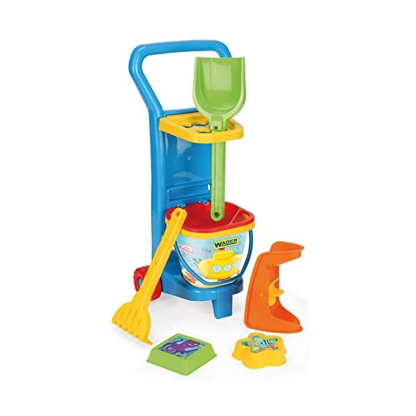 Wader 10771 - Caddy Strandgarnitur mit viel Zubehör (8 Teile), ca. 59 cm, mehrfarbig, ab 12 Monaten, ideal als Geschenk zum Geburtstag, zu Ostern oder Weihnachten zum phantasievollen Spielen
