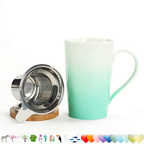 TEANAGOO M066-N Ceramic Tea-Mug with Infuser & Lid, 18 OZ, Plum Green, Travel Teaware with Filter, Tea Cup Steeper Maker, Brewing Strainer for Loose Leaf Tea, Diffuser One Set Tea Lover Gift