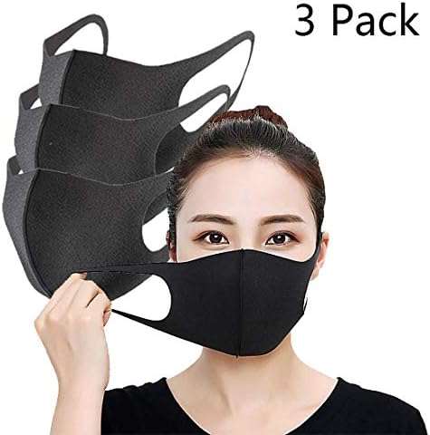 3 Pack Dust Mask Anti-dust Mouth Cover for Man and Woman Anti-UV Breathable Washable Silk (Black)