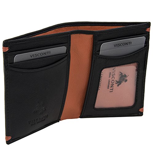 Visconti AP60 Thun Genuine Leather Mens Bi-fold Wallet (Black/ Orange)
