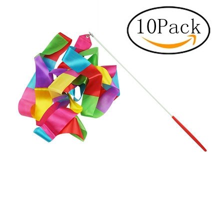 Ymkf Sqqr 6.5-Foot Long Satin color Dancing Ribbon Streamer Rhythm Ribbon Set Pack of 10