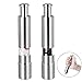 Annies, Stainless Steel Pepper Mills with One Hand Stands Mini Thumb Push for Peppercorns, Sea Salt, Spices, Table Seasoning Grinders (2)