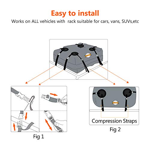 Adakiit Car Roof Cargo Carriers,Water Resistant Soft Rooftop Travel Cargo Bag Box Storage Luggage,Best for Road Traveling, Universal Roof Bag for Cars, Vans, SUVs(15 Cubic Feet) - Thumbnail 3