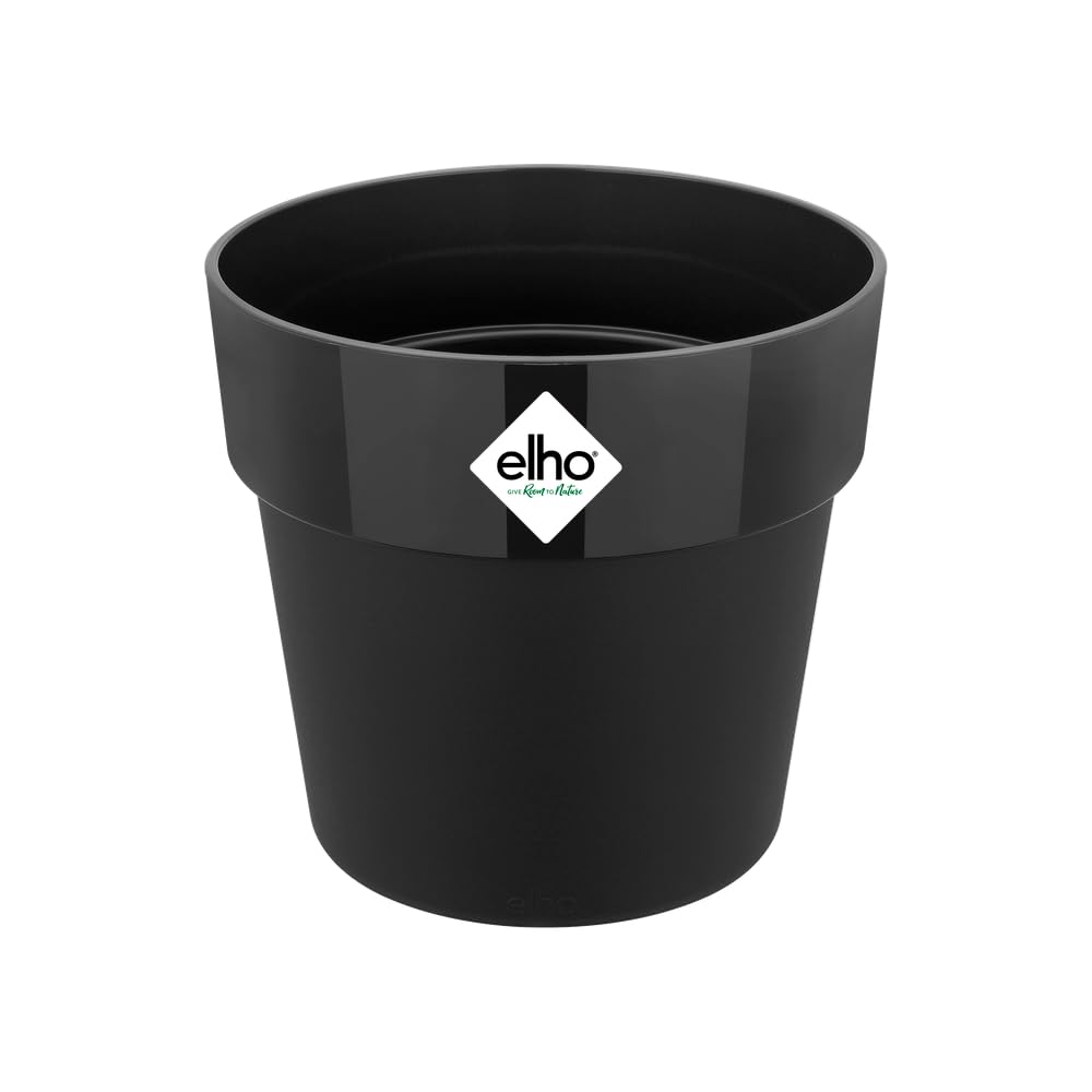 elho B.for Original Round 18 - Flower Pot for Indoor - 100% Recycled Plastic - Ø 18.0 x H 16.5 cm - Black/Living Black