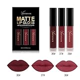 3Pcs/Set Matte Lipstick Waterproof Long Lasting Display Liquid Lipstick Cosmetic Fashion Lip Gloss Kit by Staron (A)