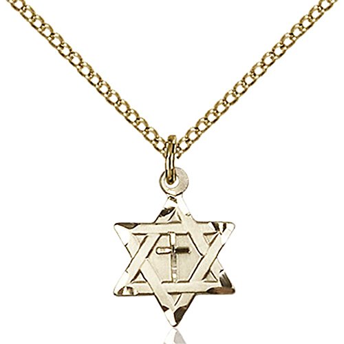 Gold Filled Star of David W/ Cross Pendant 1/2 x 3/8 inches with Gold Filled Lite Curb Chain