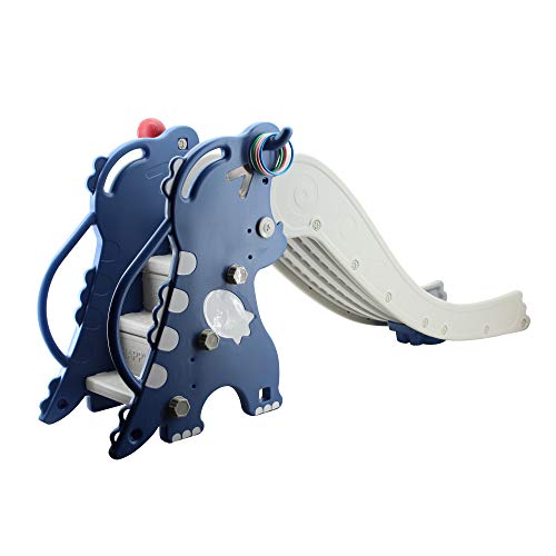 Sweety Toys 12763 freistehende Rutsche Dino Dinosaurier blau 3-in 1 Produkt Basketballspiel, Ringe werfen – Bild 4