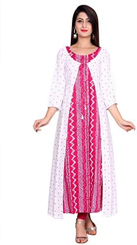 Metro Fashion Printed Top Tunic Stylish Long Kurti with Shrug Dress.