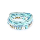 Bohemian Crystal Colorful Stretch Bead Multilayer Bracelets for Women of MengPa (Blue)