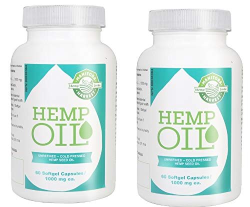 Manitoba Harvest Hemp Foods Hemp Oil Soft Gels, 1000 mg, 60 Count (2 Bottle Pack)