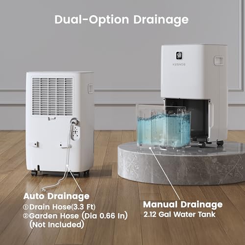Kesnos 150 Pints Energy Star Dehumidifier for Home & Basement with Drain Hose, Front LED Display and 2.12 Gal Water Tank, Ideal for Spaces up to 7,500 Sq. Ft., Featuring Auto Defrost & Timer Function