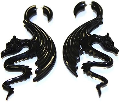 Dragon Wings Black Horn Fake Gauge Earrings Organic Tribal Style Natural Horn