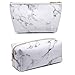 Whaline 2 Pieces Marble Cosmetic Makeup Bag Brush Holder Travel Storage Case Portable Toiletry Pouch Coin Purse with Gold Zipper for Women and Girl