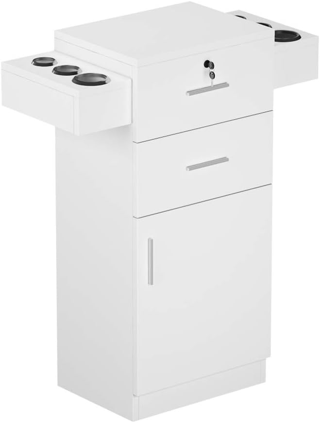 Pannow Salon Wood Storage Station Cabinet, 2 Drawer & 1 Large Cabinet Salon Hair Styling Equipment Drawer with Lock,Beauty Furniture Hairdressing Cabinet Storage Coloring Station: Kitchen & Dining