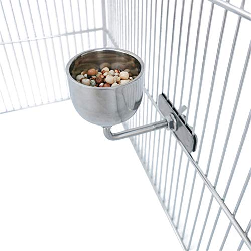 QBLEEV Birdcage Parrot Food Cups with Clamp，Stainless Steel Bird Watering and Feeding Feeder Bowl，Small Animal Food Dishes for Parakeets Conures Cockatiels Budgie African Greys