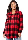 Woman Within Women's Plus Size Pintucked Flannel Shirt - Classic Red Black Plaid, M