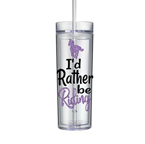 Horse Tumbler with Straw Gifts for Girls I'd Rather Be Riding Bottle Blue 16oz 0086