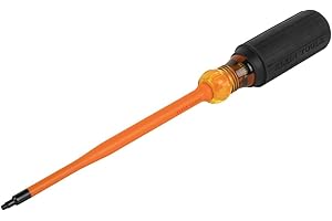 Klein Tools 6986INS Insulated Screwdriver, Screwdriver with 1000V Slim Profile Tip, #1 Square with 6-Inch Shank, Cushion-Grip