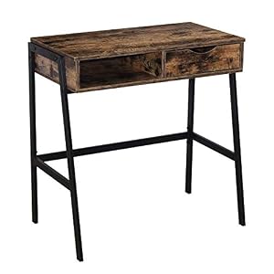 RAAMZO Computer Laptop Writing Desk Table with Drawer and Open Shelf – Metal Frame and Vintage Numeg Brown Finish