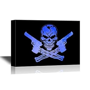 Canvas Wall Art - Skull with Two Hand Guns - Gallery Wrap Modern Home Art | Ready to Hang - 12x18 inches