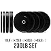 230lb Black Bumper Plates Set (10/25/35/45lb Pairs) - Weight Plates with Low Bounce for Strength Training, Olympic Weight Lifting, Powerlifting, Garage Gym