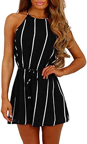 BaZhaHei Women Jumpsuits Casual Clubwear Off Shoulder Vest Top Striped Print Playsuit for Holiday Summer Shorts Sleeveless Pants Rompers Beachwear Outfit Black