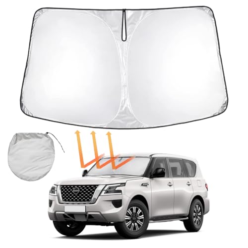 KASUART Car Windshield Sunshade For Y62 Patrol 2010-2024 Foldable Car Sun Shade With Storage Pouch Front Window Reflective Sunshad Car Sun Visor For Car Block UV Rays