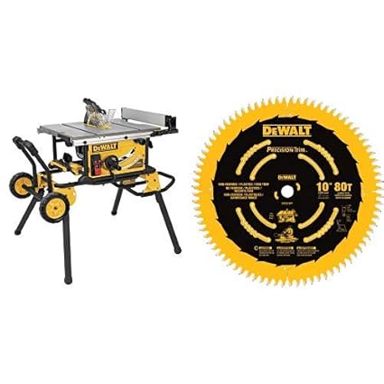 Dewalt Dwe7491rs 10 Inch Jobsite Table Saw With 32 1 2 Inch Rip Capacity And Rolling Stand With Dewalt Dw3219pt 10 Inch 80t Fine Crosscutting Saw