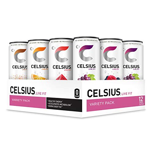 Celsius Carbonated Pack, 3-Sparkling Grape, 3-Sparkling Watermelon, 2-Sparkling Orange, 2-Sparkling Cola, and 2-Sparkling Wild Berry 12 - 12 fl oz (355mL) Cans (Best Clean Energy Drink)