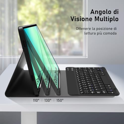 Tastiera Custodia per Samsung Galaxy Tab A11 Plus 2025/Tab A9 Plus 2023 11 Pollici, Custodia per Italiano QWERTY Tastiera con Portapenne,Tastiera Bluetooth Staccabile Cover con Samsung A11+/A9+ (Nero)