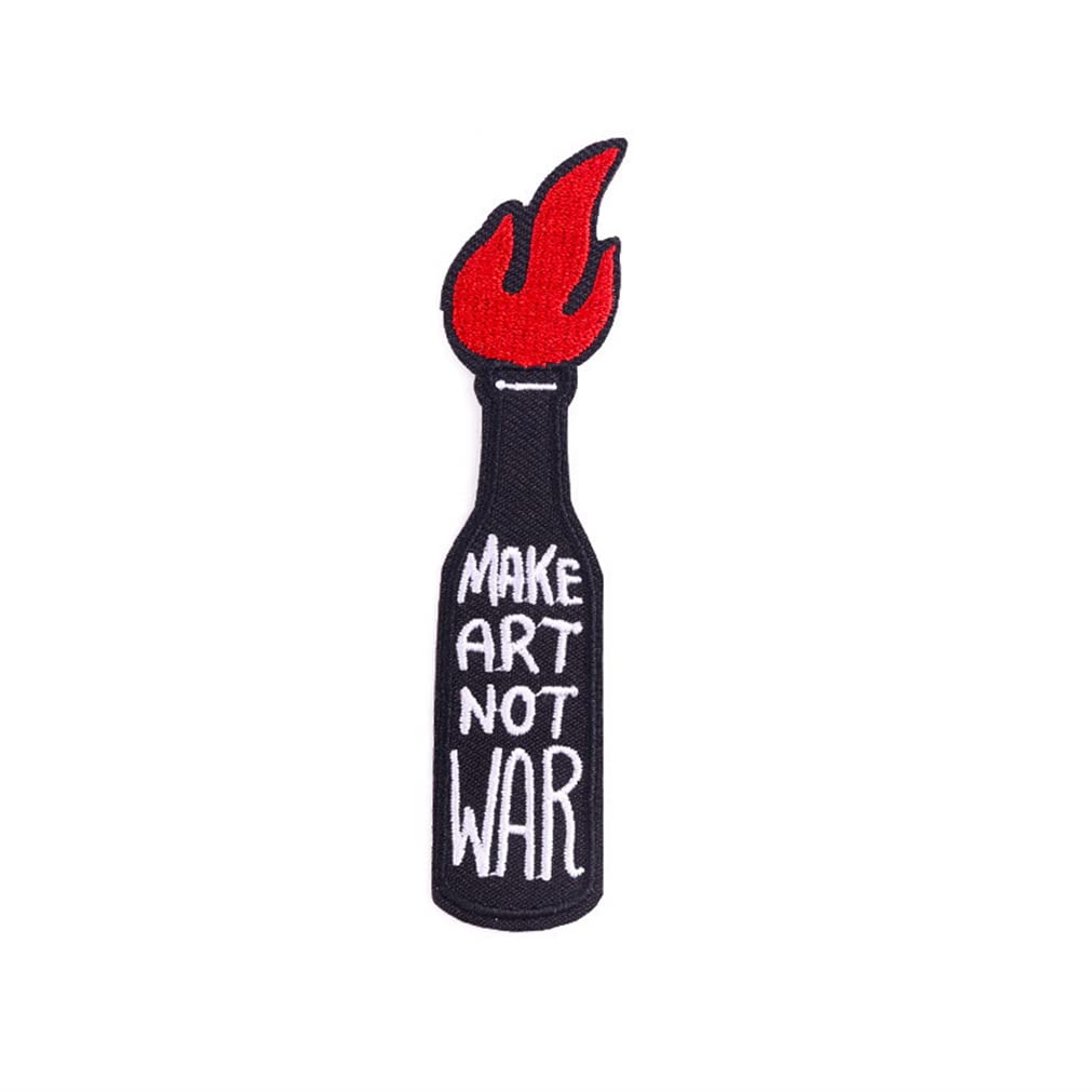 ulricar Burning Bottle Embroidery Sticker New Cloth Sticker Punk Personality Skull Embroidery Patch Sticker DIY Ripped Jacket Film Ironing Print Sticker for Jacket Backpack, Black, (WXD-YF15)