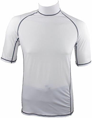 AUWAYDT Men Nylon UV 50+ Sun Protective Rash Guard Short Sleeve,White,Medium