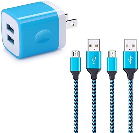 iPhone Charging Plug, Kakaly 2.1A Dual Port Charger Box Base USB Wall Blocks Cube Brick Plug With 2-Pack 6ft Micro USB Cable Charger Cord For Samsung Galaxy S6/S7 Edge J3 J7, HTC, Moto X, Android