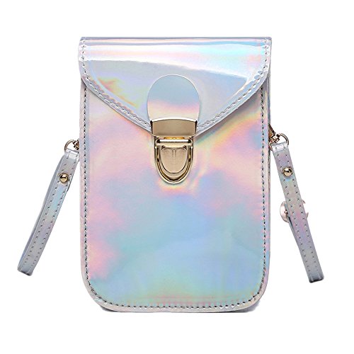 Amily Girls Little Handbag Mini Laser PU Leather Phone Bag Wallet Hologram Crossdoby Bag Silver