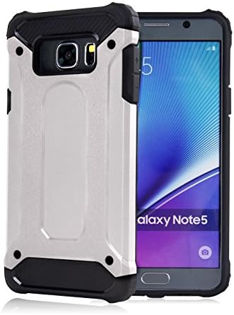 Note 5 case, Sophili [New Armor Series] Impact Hybrid Dual Layer Protective Heavy Duty Rugged Cover Case for Samsung Galaxy Note 5 with Drop Resistant Shockproof Bumpers - Silver