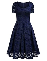 Vestido de fiesta de cóctel con cuello en V de manga corta de encaje floral vintage de MISSMAY para mujer