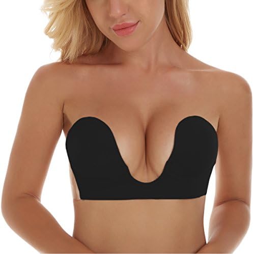 Lovebabe Invisible Bra Push Up Bras for Women Strapless Bra Adhesive Silicone Bra (C, Black)