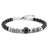 CARICY Beaded Bracelets Stainless Steel Cuban Link Chain Bracelet for Men Tiger Eye Bracelet Adjustable Bracelet Jewelry Birthday Christmas