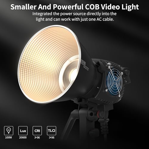 ZHIYUN MOLUS B100 Luz de Video LED COB de 100W [Oficial] 2700K-6500K CRI 96+ TLCI 96+ 20600 Lux/1M Control de Aplicación 13 Efectos de Escena Montura Bowens Iluminación Continua Silenciosa para Luz de