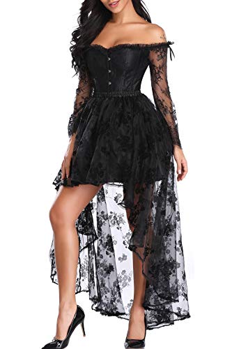 SLIMBELLE-Donna-Bustino-Pizzo-Vestito-Corsetto-Stringivita-Modellante-Dimagrante-Steampunk-Sexy-Bustini-Corsetti-Eleganti-Intimo-Nero