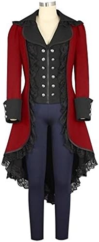 sofasion Women's Tuxedo Gothic Tailcoat Jacket Steampunk VTG Victorian Coat Wedding Suit Uniform (Large/chest41inch, Red)