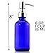 Cornucopia Brands 8-Ounce Cobalt Blue Glass Bottles w/Stainless Steel Lotion Pumps (4-Pack); Boston Round Dispensers for Aromatherapy, DIY, Lotions & Liquid Soap