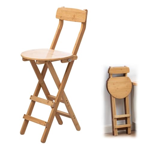 Zucng Bamboo Folding Bar Stool Kitchen Counter Stools with Backrest and Footrest, Portable Bar Chairs for Home Kitchen Island Breakfast, No Assembly, Natural