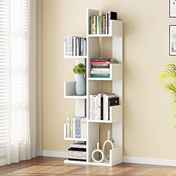Tribesigns 8-Shelf Tree Bookshelf, Modern Bookcase Book Rack Display Storage Organizer Shelves for CDs, Records, Books, Home Office Deco (White)
