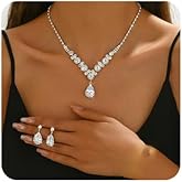 Rhinestone Necklace Earring Set for Women Bridal Wedding Prom Crystal Jewelry Set Sparkling Cubic Zirconia Teardrop Pendant Necklace Earrings Elegant Bridal Accessories for Wedding Prom Party