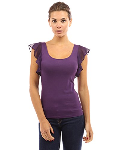 PattyBoutik Women's Scoop Neck Flutter Tank Top (Dark Purple S)