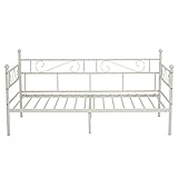 GreenForest Daybed Twin Bed Frame with Headboard and Stable Steel Slats Mattress Platform Base Boxspring Replacement Easy Assembly for Living Room Guest Room (Cream)