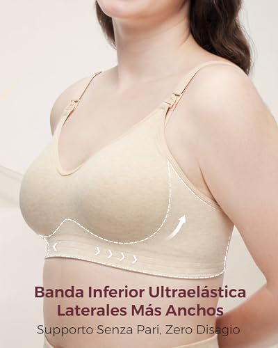 momcozy Breastfeeding Bra, Soft Cotton USA Seamless Nursing Bra, Fixed Padding, No Underwire, for Pregnancy